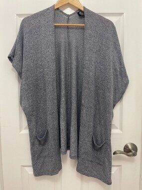 Bobeau Gray Open Front Cocoon Cardigan Sweater Pockets Size M